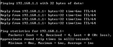 Ping 192.168.1.1屏幕显示